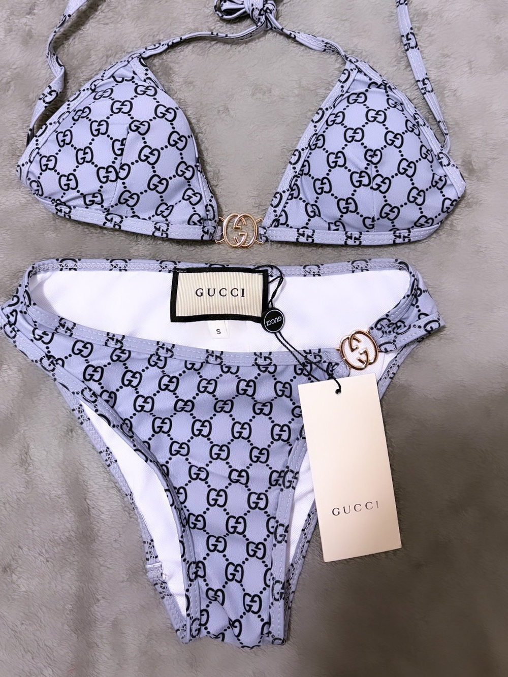 Gucci GG Logo Triangle Bikini with Gold Hardware Size Small